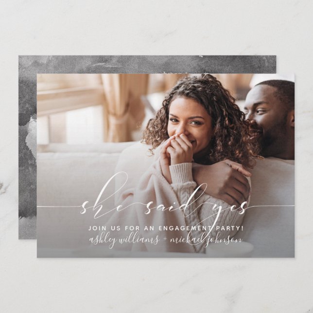 Invitation Elle A Dit Oui Calligraphie QR Code Engagement Par (Devant / Derrière)