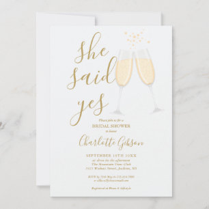 Invitation Elle a dit oui Champagne Or Mariage