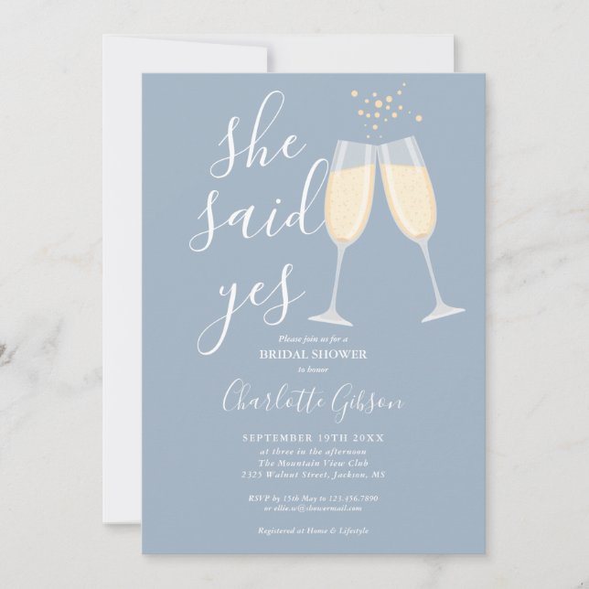 Invitation Elle a dit oui Champagne Réception de Mariage Bleu (Devant)