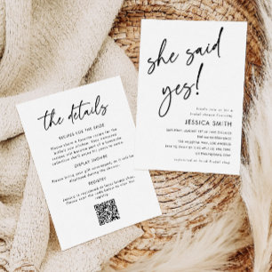 Invitation Elle a dit oui Code QR tout-en-un pour la douche d