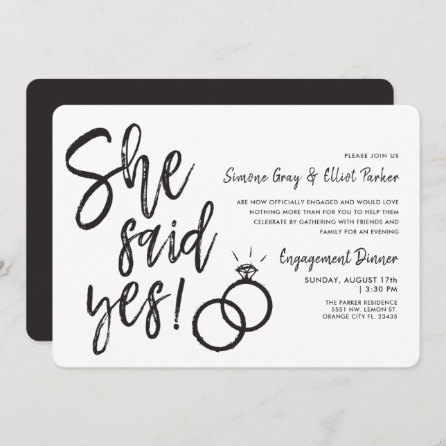Invitation Elle a dit oui | Dîner de fiançailles Dual Rings (Devant / Derrière)