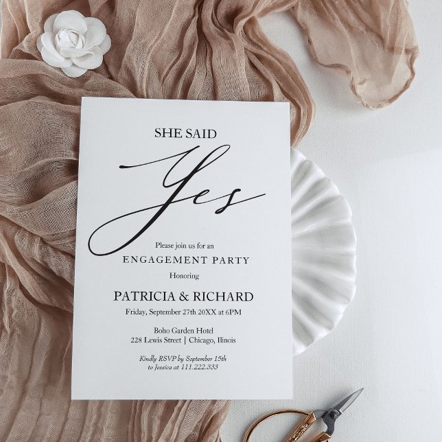 Invitation Elle a dit oui Élégante Fête de Fiançailles (Créateur téléchargé)