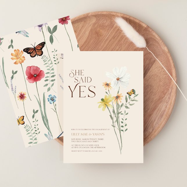 Invitation Elle a dit oui Engagement capricieux jaune Daisy (Whimsical Daisy Wildflower She Said Yes Engagement Invitation)