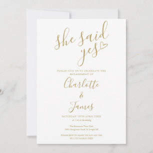 Invitation Elle A Dit Oui Engagement Partie Gold Love Heart