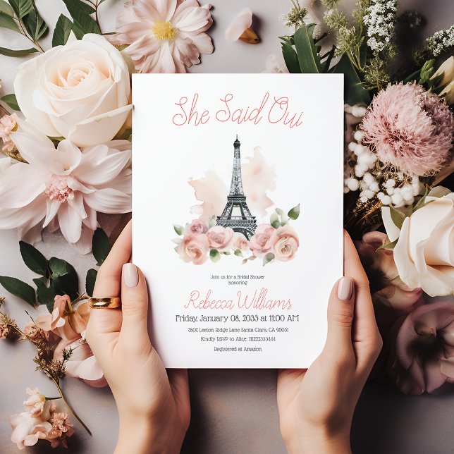 Invitation Elle A Dit Oui Fête des mariées Florale Rose Paris (Créateur téléchargé)