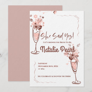 Invitation Elle a dit oui Fleurs Champagne Rose Mariage Fête