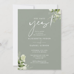 Invitation Elle A Dit Oui Floral Sage Green Engagement Party