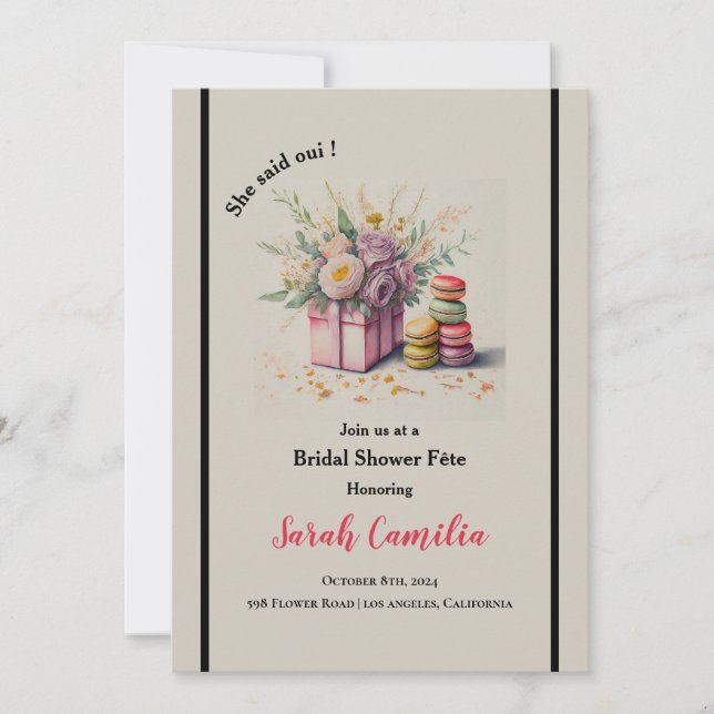 Invitation Elle A Dit Oui Macaron Fête des mariées française (Devant)