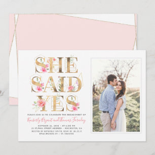 Invitation Elle A Dit Oui Photo Floral Elegant Engagement Par