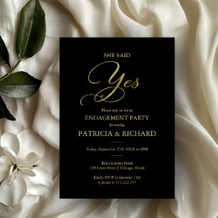 Invitation Elle a dit oui Script de fête de fiançailles Black