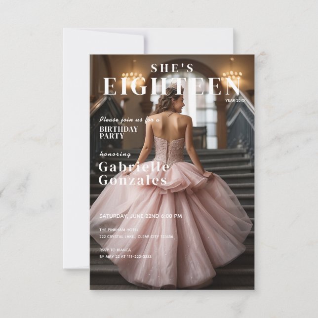 Invitation Elle a dix-huit ans Rose 18e anniversaire (Devant)