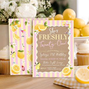 Invitation Elle a FRAÎCHEMENT vingt-et-un ans Citrons Rose 21