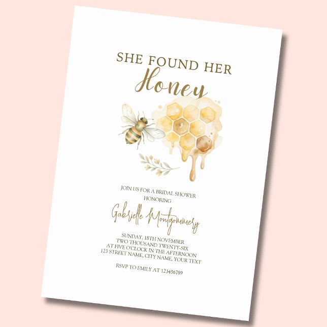 Invitation Elle a trouvé sa douche de mariage Honey  (Créateur téléchargé)