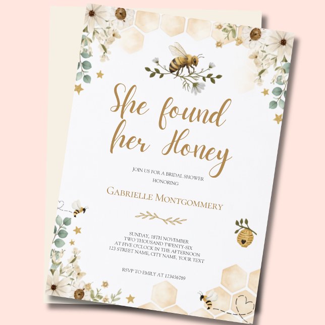 Invitation Elle a trouvé sa douche de mariage Honey  (Créateur téléchargé)