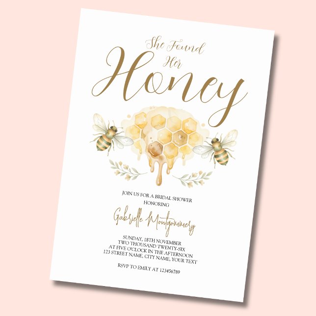 Invitation Elle a trouvé sa douche de mariage Honey  (Créateur téléchargé)