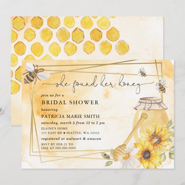 Invitation Elle a trouvé sa douche de mariée abeille florale  (Devant / Derrière)