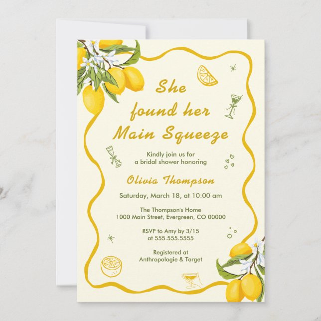 Invitation Elle a trouvé sa douche de mariée au citron Main S (Devant)