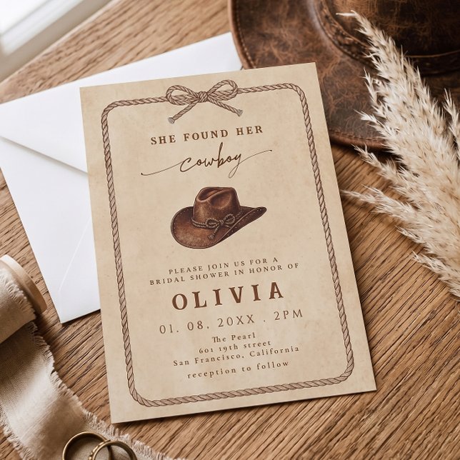 Invitation Elle a trouvé sa douche de mariée western rustique (Créateur téléchargé)