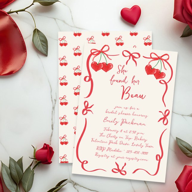 Invitation Elle a trouvé sa Fête des mariées Beau Bows and Ch (Bridal Shower invitation from the Valentines Bridal Shower Invitation collection by Darling & May)