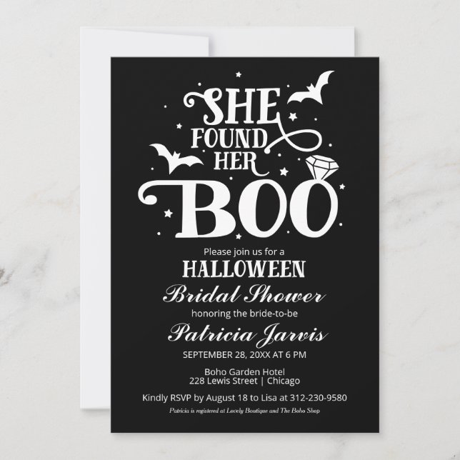 Invitation Elle A Trouvé Sa Fête des mariées Boo Halloween (Devant)
