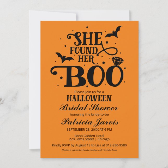 Invitation Elle A Trouvé Sa Fête des mariées Boo Halloween (Devant)