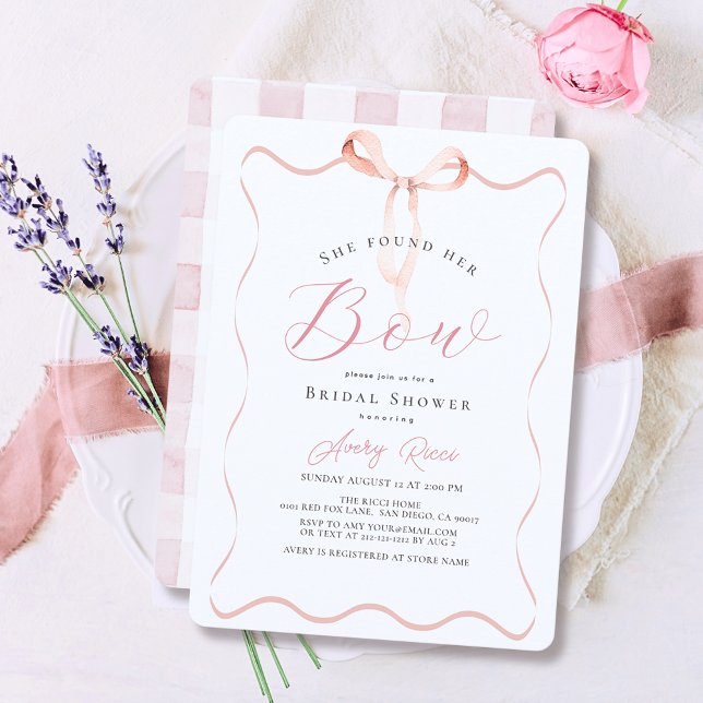 Invitation Elle a trouvé sa Fête des mariées Bow Pink Bow (Créateur téléchargé)
