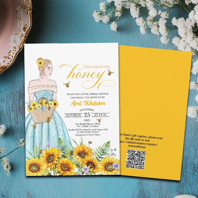 Invitation Elle A Trouvé Sa Fête des mariées De Code QR Honey (Créateur téléchargé)