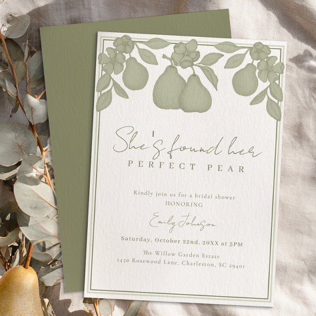 Invitation Elle a trouvé sa Fête des mariées de poire parfait (She's found her perfect pear invite)