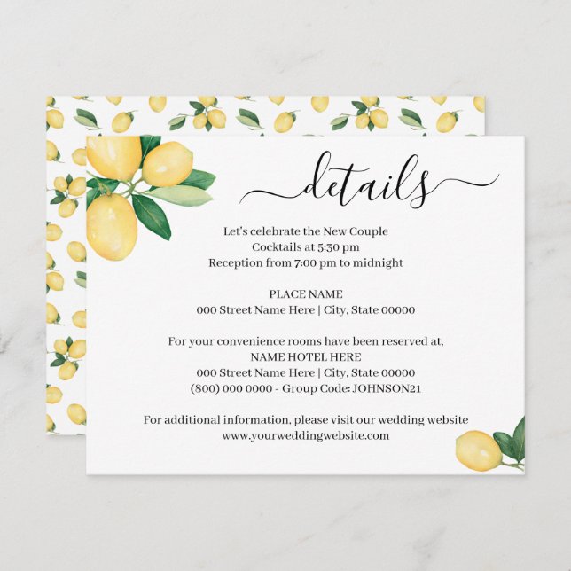 Invitation Elle A Trouvé Sa Main Squeeze Lemons insert card (Devant / Derrière)