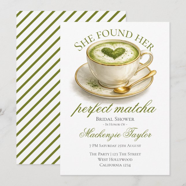 Invitation Elle a trouvé sa robe de mariée Matcha Parfaite  (Devant / Derrière)