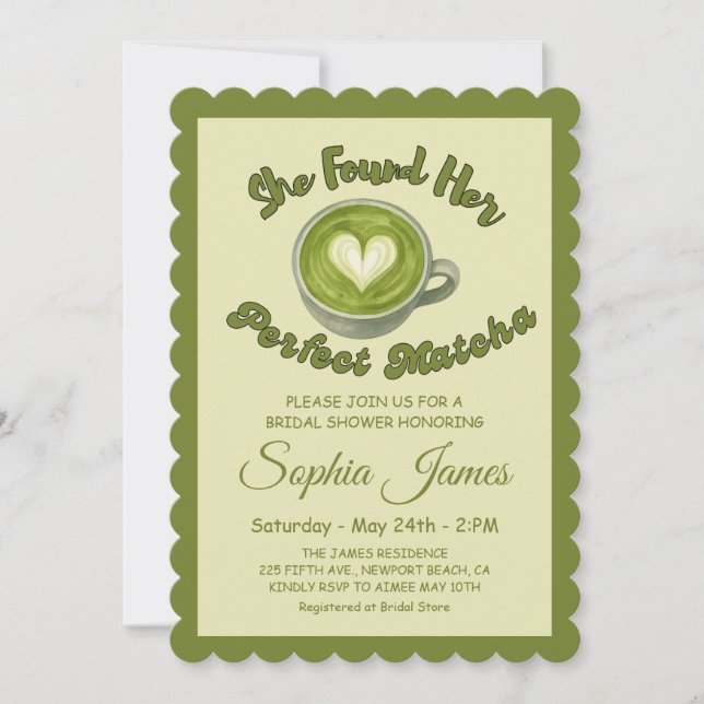 Invitation Elle a Trouvé sa Robe de Mariée Parfaite au Matcha (Devant)
