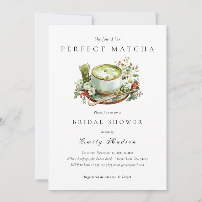 Invitation Elle a trouvé sa robe de mariée parfaite au matcha (Devant)
