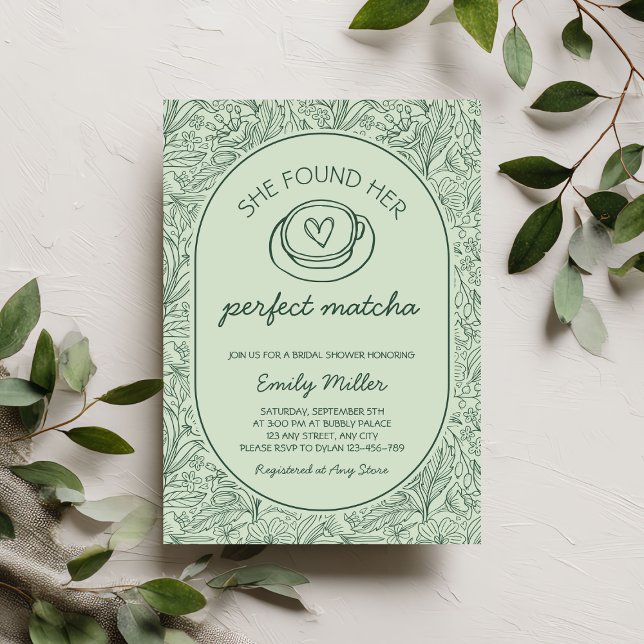 Invitation Elle a trouvé sa robe de mariée Parfaite Matcha (She Found Her Perfect Matcha Bridal Shower Invitation)