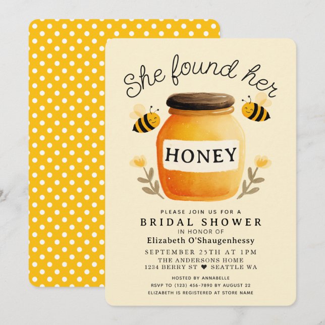 Invitation Elle a trouvé sa ruche d'aquarelle abeille enterre (Devant / Derrière)
