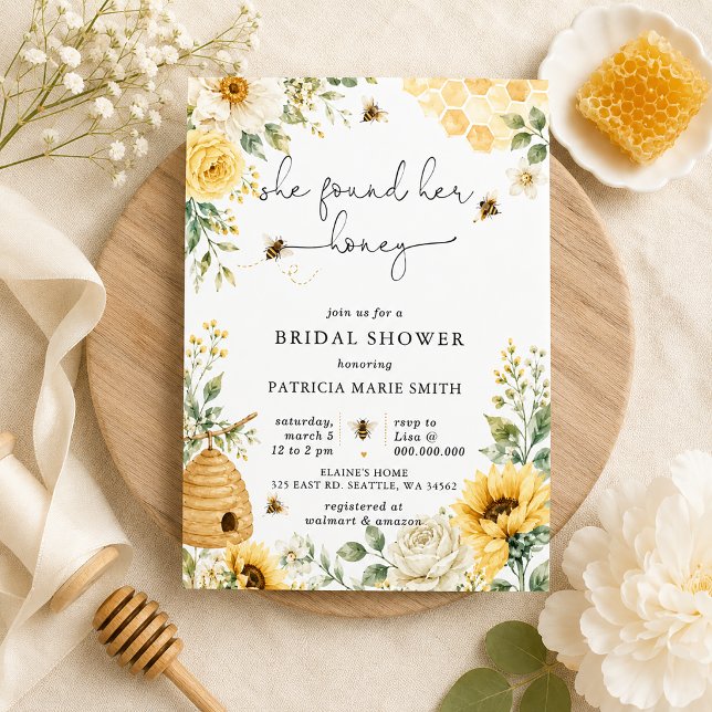Invitation Elle a Trouvé sa Ruche Florale Abeille Réception d (She Found Her Honey Bee Bridal Shower invitation)