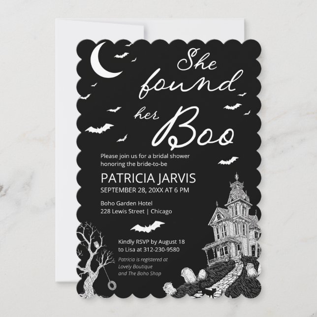 Invitation Elle a trouvé sa soirée de douche nuptiale Boo  (Devant)