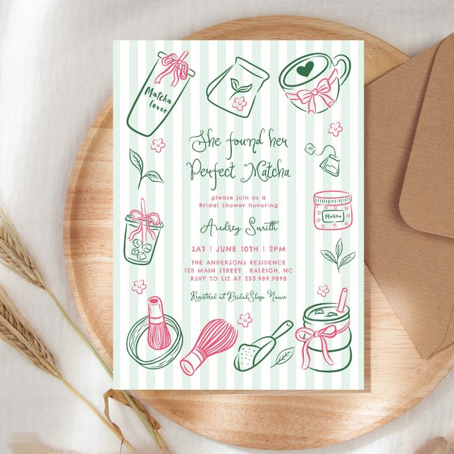 Invitation Elle a Trouvé Ses Rayures Matcha Parfaites pour la (Créateur téléchargé)