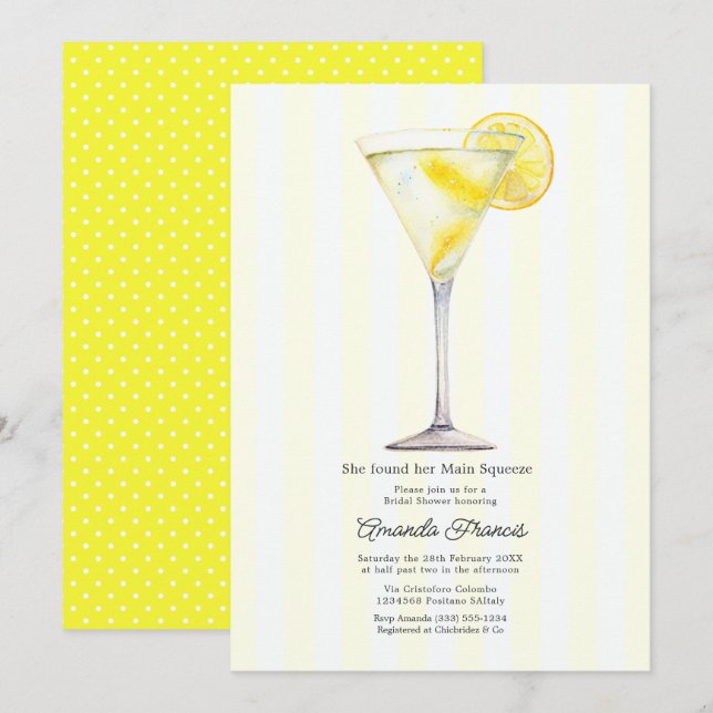 Invitation Elle a trouvé son cocktail Lemon Martini pour l'en (Devant / Derrière)