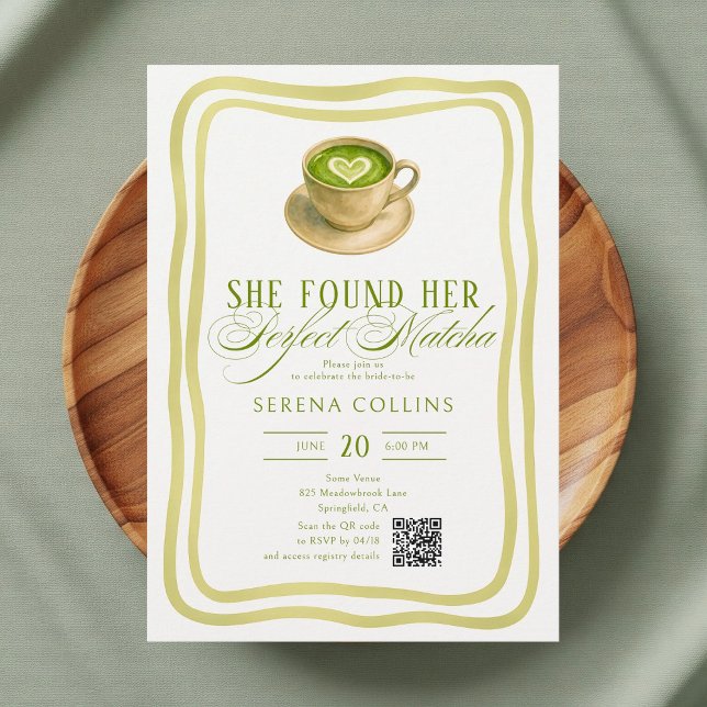 Invitation Elle A Trouvé Son Code QR Fête des mariées Matcha  (Créateur téléchargé)