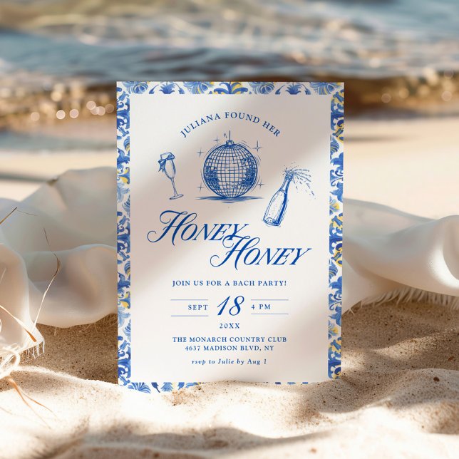 Invitation Elle A Trouvé Son Honey Honey Blue Greece Bachelor (Créateur téléchargé)