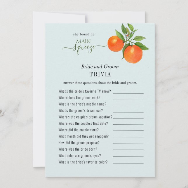 Invitation Elle a trouvé son principal squeeze Douche Trivia  (Devant)