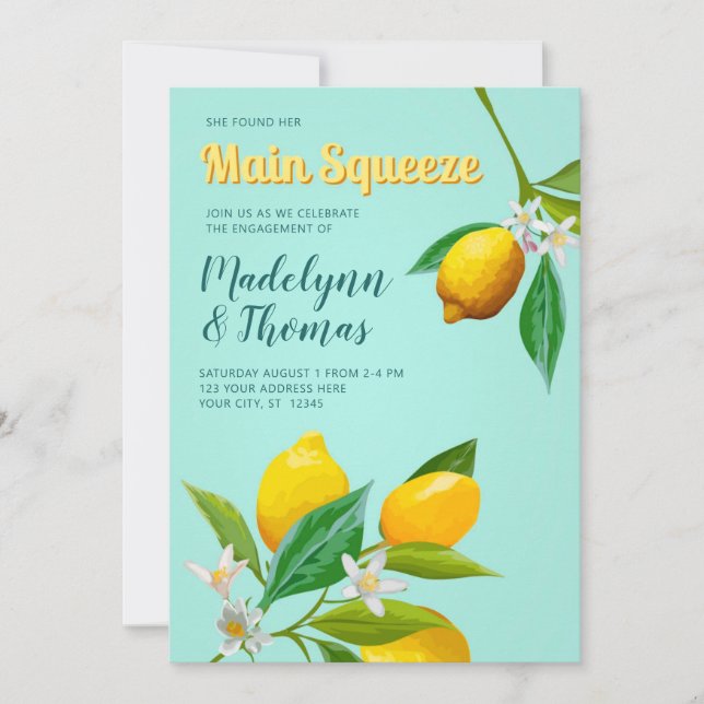 Invitation Elle A Trouvé Son Principal Squeeze Lemon Engageme (Devant)
