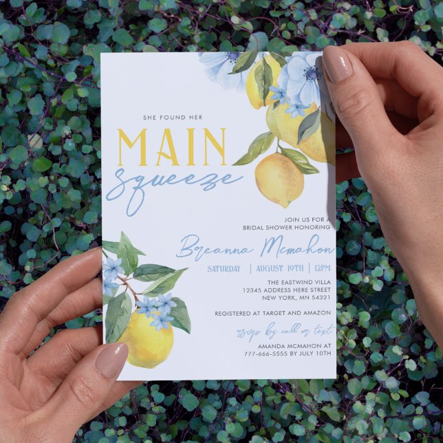 Invitation Elle a Trouvé Son Squeeze Principal Fête de Mariag (Blue Flower Lemon Bridal Invitations. Available printed with envelopes or printable digital download)