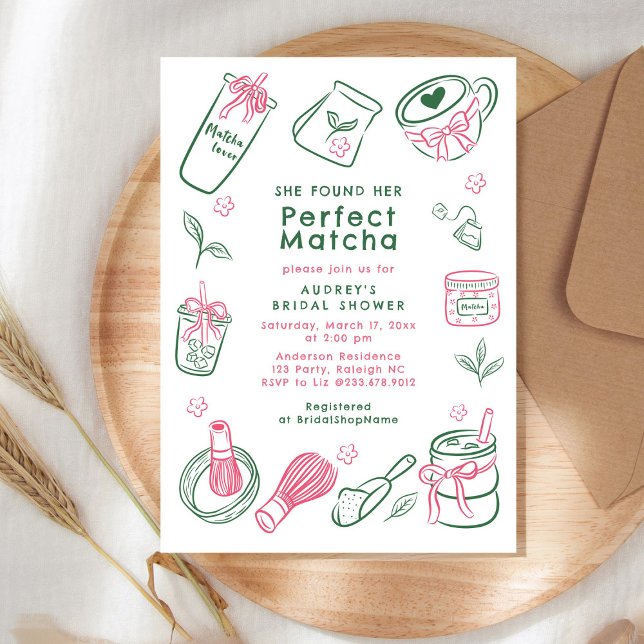 Invitation Elle a trouvé son thé matcha vert de douche nuptia (Créateur téléchargé)