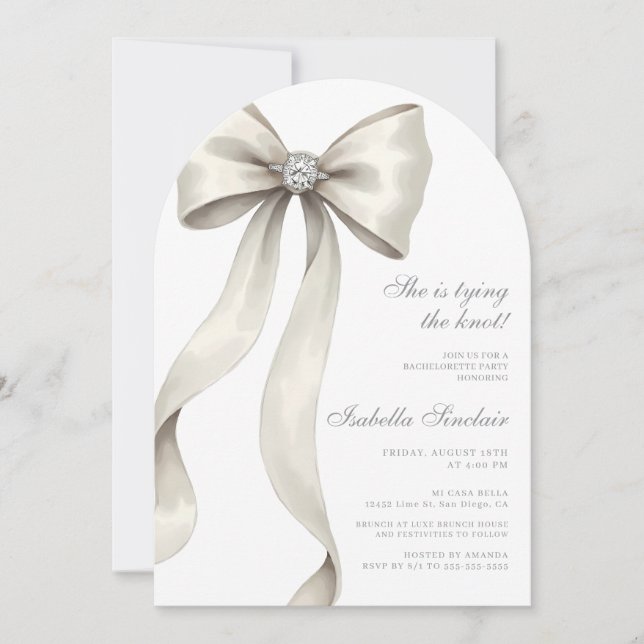 Invitation Elle Attache Le Noeud Bachelorette Arqué (Devant)