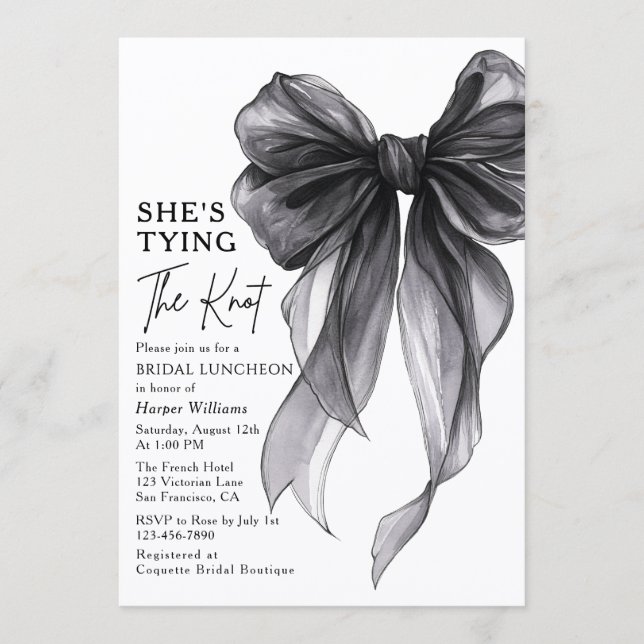 Invitation Elle Attache Le Nœud Bow Réception De Mariage (Devant)