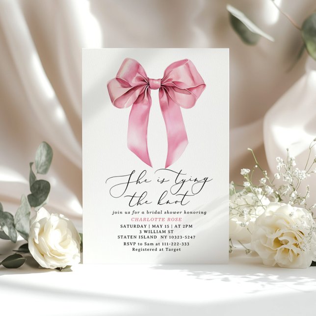 Invitation Elle attache le noeud Pink Bow Bridal (Créateur téléchargé)