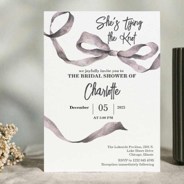 Invitation Elle Attache le Nœud Réception de Mariage Gris Ros (She's Tying the Knot Bridal Shower)