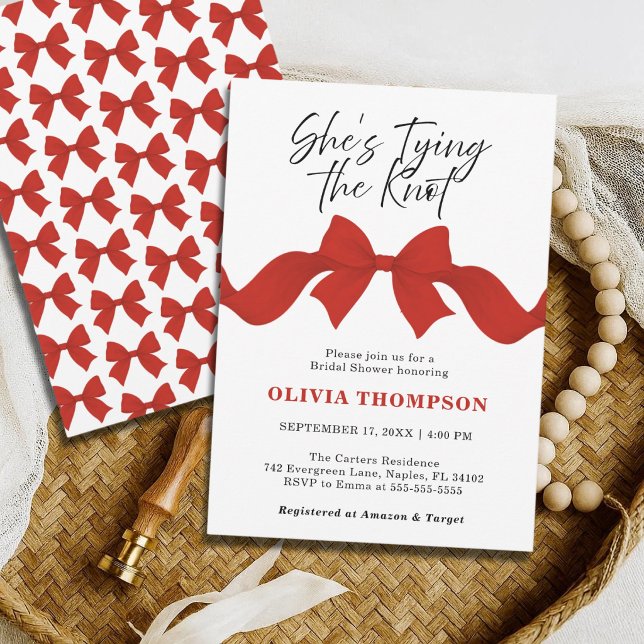 Invitation Elle Attache le Nœud Rouge Réception de Mariage (Créateur téléchargé)