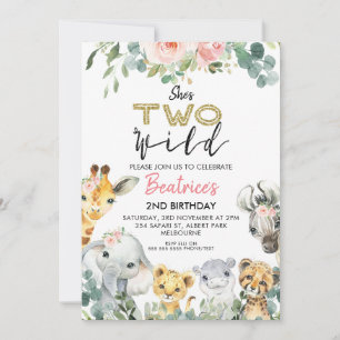 Invitation Elle est deux Wild Floral Safari 2e anniversaire